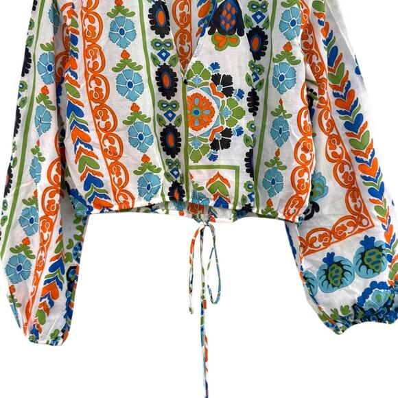 Mango Women's Printed Puff Sleeve Blouse Long Sleeve Top Size Medium - Picture 10 of 12